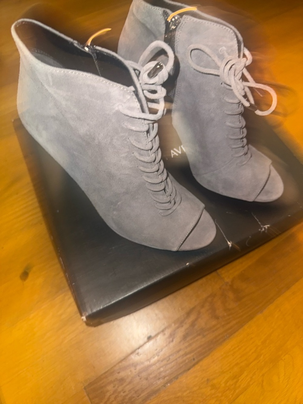 Women's Lace-Up Peep-Toe Wedge Booties in Grey